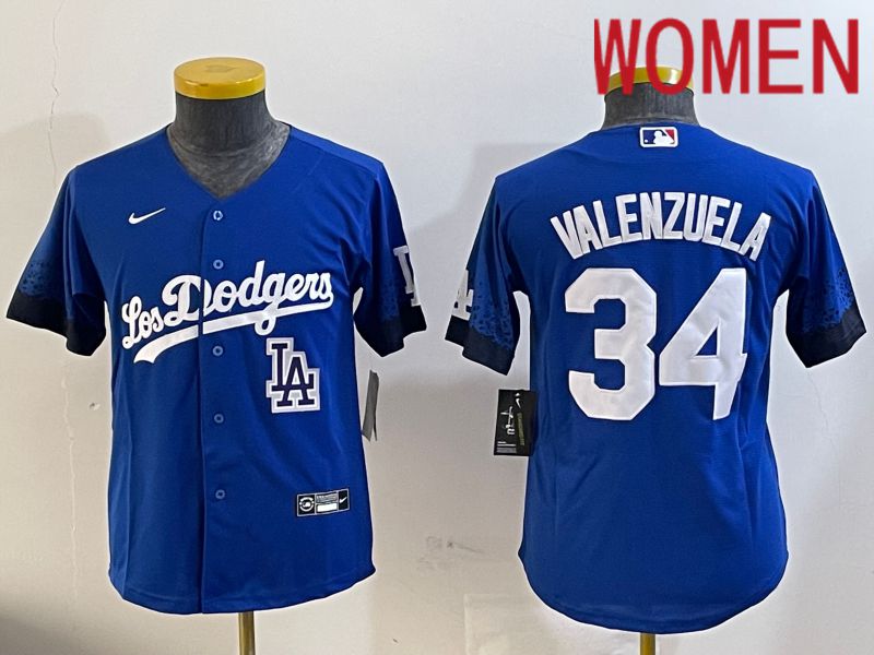 Women Los Angeles Dodgers #34 Valenzuela 2024 blue jersey 202411206->women mlb jersey->Women Jersey